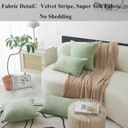 Home Brilliant Holiday Decor Solid Plush Corduroy Striped Square Spring Pillow Covers Set of 2 Cushion Covers for Living Room Decor, 50cm, 20 x 20 Inch, Sage Green