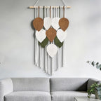 NYEONHRT Macrame Wall Hanging Boho Leaf and Feather Tapestry Handmade Woven Wall Art for Living Room Bedroom Nursery Decor 16x31 Inch (Brown green)