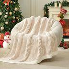 Snuggle Sac Cream Waffle Blanket for Couch Bed Sofa 60x80 inches, Reversible Beige Soft Throw Microfiber Fluffy Fuzzy Cozy Knit Twin Blanket for Women Mothers Birthday Gifts