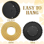 3 Pack Gold Sunburst Mirrors for Wall Decor Circle Flowers Mirrors Decorative Gold Hanging Wall Art Flowers Mirror for Home Living Dinning Room Bedroom Bathroom Boho Decoration Art(Sunburst)
