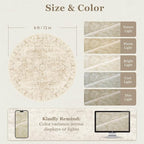 Beige Round Rugs 6ft, Low Pile Thin Circle Area Rugs for Bedroom Living Room Washable Non Slip, Vintage Medallion Distressed Neutral Round Carpet for Kitchen Dining Room