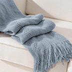 BATTILO HOME Bluish Grey Throw Blanket for Couch, Soft Knit Throws with Tassels for Home Decor, Blue Blankets and Throws for Bed Sofa, 50"x60"