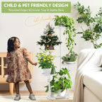 TOSKING 5-Tier Metal Plant Stand, Anti-Tip Round Base for Pots, Child & Pet Friendly, Space Saving Corner Shelf Flower Pot for Indoor Outdoor Use, Living Room Balcony Patio Garden (White, 38in)
