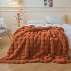 LIFEREVO Fluffy Faux Rabbit Fur Bubble Blanket, Plush Shaggy Waffle Throw for Couch Sofa, Cozy Comfy Furry Bed Blanket Adults Kids Teens Girls, Fuzzy Throw for Bedroom Living Room, 60x90, Burnt Orange