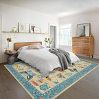 Mushroom Insect Washable Rug 5x7 Area Rugs for Bedroom Non Slip with Rubber Back Low Pile Stain Resistant Butterfly Carpet for Living Room Nursery Kitchen Dining Room Khaki Blue