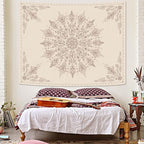 Accnicc Boho Floral Mandala Tapestry for Bedroom Bohemian Butterfly Flower Tapestry Aesthetic Wall Art Large Beige Hippie Indian Tapestries Wall Hanging for Living Room Dorm Decor 80 x 60 Inch