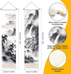 AOHMPT Pack of 2 Long Vertical Tapestry,Nature Landscape Tapestry with Serene Mountain River, Moon & Sun Motifs,Traditional Ink Painting Wall Art,Zen Aesthetic Wall Hanging for Living Room Bedroom Decor 13" W x 51" H"