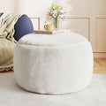 Round Pouf Ottoman Foot Rest, 29 X 18Inch Floor Poufs Footstool, A Round Modern Foam Filled Foot Stool for Living Room, Home, Nursery, Dorm (White, 29Inch)