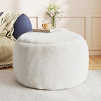 Round Pouf Ottoman Foot Rest, 29 X 18Inch Floor Poufs Footstool, A Round Modern Foam Filled Foot Stool for Living Room, Home, Nursery, Dorm (White, 29Inch)