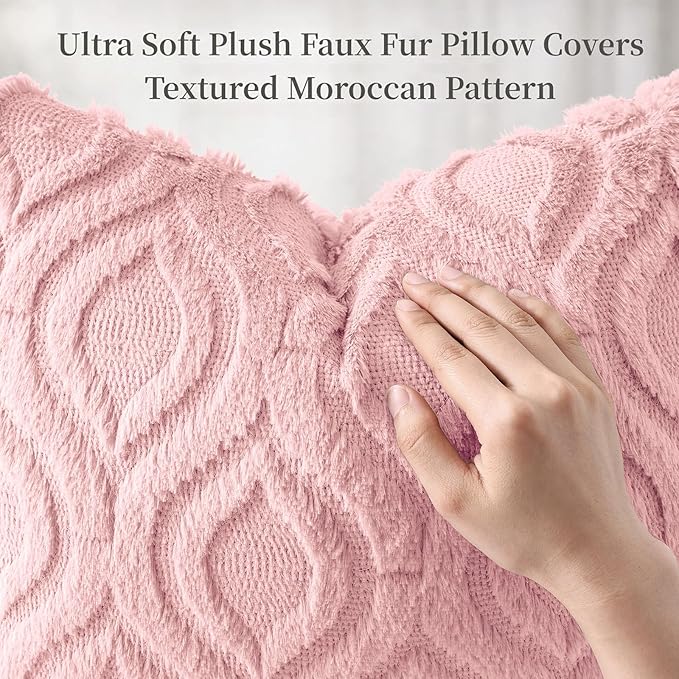 decorUhome Cozy Textured Throw Pillow Covers 20x20 Inch Set of 2, Soft Plush Faux Wool Pink Accent Couch Pillow Covers for Modern Farmhouse Sofa Bed Living Room