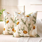 Embroidered Throw Pillow Covers Boho Farmhouse Daisy Tufted Pillow Covers Floral Decorative Couch PillowCases 20x20 Cottagecore Square Cushion Cover Set of 2 for Living Room Couch Sofa Bed Home Decor