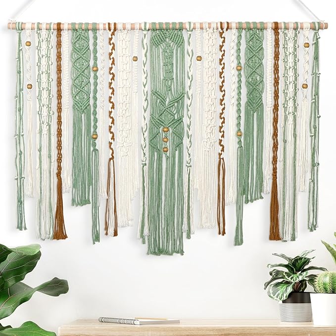 MEIVINES Macrame Wall Hanging Large Wall Art Handmade Woven Tapestry Boho Tapestry Macrame Wall Decor Art Home decoration for Living Room Bedroom Apartment Dorm Wedding Party 38" x 29"