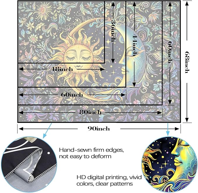 Spenlife Sun and Moon Tapestry Floral Wall Tapestry Boho Tapestries Floral Tapestries Wall Hanging for Bedroom and Living Room Decor Sun and Moon 70×90 Inches