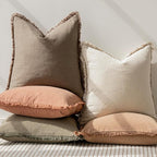 Foindtower Set of 2 Decorative Linen Fringe Throw Pillow Covers Cozy Boho Farmhouse Cushion Cover with Tassels Soft Accent Pillowcase for Couch Sofa Bed Living Room Home Decor, 22×22 Inch, Light Brown