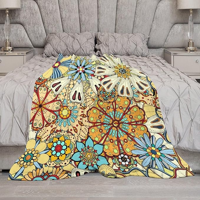 Boho Floral Throw Blanket Vintage Colorful Flowers Bohemian Print Mandala Blanket for Sofa Bed Couch Chair Or Dorm 30"x40"