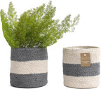 Jute Planter Basket-Woven Jute Rope Covers for Decorating Indoor/Outdoor Succulents, Small Plant Pots-Set of 2-Multi-Purpose Storage Bins 6.5 Inches - Modern Style Décor - Gray & White