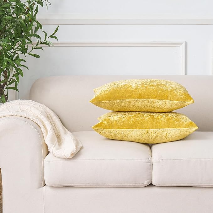 NiNi ALL Decorative Throw Pillow Covers Pack of 2, Velvet Throw Pillow Cases for Couch Pillows Cover Bedroom Living Room Outdoor Pillow Covers 12x20 Inch Gold