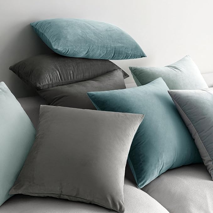 MIULEE Velvet Throw Pillow Covers 20x20 Inch, Pack of 2 - Grey, Soft Solid Decorative Pillow Covers Cushion Cases Modern Luxury Home Decor for Spring Couch Sofa Bedroom Livingroom