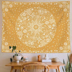Neasow Bohemian Tapestry Wall Hanging, Orange Floral Tapestry with Dotted Daisy Medallion Print Bedroom Boho Hippie Home Decor, 50x60 inches