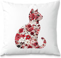 Red and White Floral Cat Pillow Covers 18x18, Gifts for Cat Lovers Mom Lady Owners, Elegant Kitten Kitty Decorative Pillow Covers for Home Bedroom Living Room Decor, Pet Lover Gifts