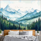 Accnicc Nature Forest Mountain Tapestry Green Misty Pine Tree Wall Tapestry for Bedroom Aesthetic Watercolor Woods Landscape Large Tapestries Wall Hanging for Living Room Dorm Decor 80 x 60 Inch
