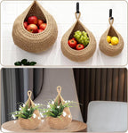 3 Pack Boho Wall Hanging Fruit Baskets, Woven Cotton Rope Hanging Storage Basket with 3 Hooks for Kitchen Vegetable Onion Potato Organizer, 3 Size