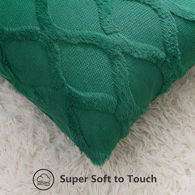 decorUhome Spring Throw Pillow Covers 12x20 Inch Set of 2, Soft Plush Faux Fur Wool Lumbar Green Accent Couch Pillow Covers for Modern Farmhouse Bed Sofa Living Room