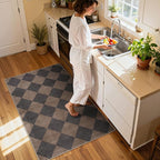 Beeiva Checkered Print Entry Rug 3x5, Non Slip Washable Kitchen Rug 3x5 Stain Resistant Ultra Thin Bathroom Decor, Neutral Geometric Carpet for Bedroom Living Room Office (Brown/Black)