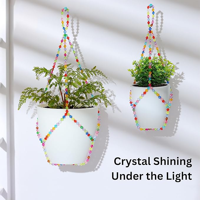 2 Pack Macrame Plant Hanger Small (6" Pot), Glass Beaded Plant Hangers Indoor Outdoor | Colorful Hanging Planters, Hanging Plants Holders | No Pot/Plants Included (2PK, for 6")