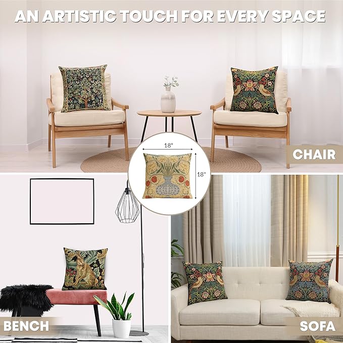Charlotte Home Furnishings Throw Pillow Covers Decorative Boho Pillow Covers for Couch Living Room Yellow Rose Square Cushion Cases 18x18 in European Cotton Jacquard Woven for Cozy Bedroom Decor