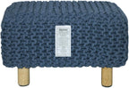 COTTON CRAFT Braided Footrest - Handknitted Dori Foot Stool with Sturdy Wood Legs – Handmade Boho Leg Rest - Small Spaces Under Desk Living Room Entryway Low Footstool Pouf - 16.5x12x9.5 - Blue