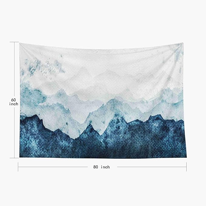 EMMTEEY Mountain Tapestry Wall Hanging Blue Silhouette Fading in Distance Watercolor Large Tapestries 80X60 Inches Tapestry for Living Room Bedroom Home Inhouse
