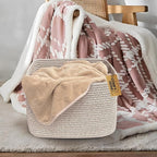 COMFY-HOMI Square Woven Cotton Rope Basket for Organizing, Gift Baskets for Handles, Empty Gift Baskets, Toy Basket for bins|13.5" x 11" x 9.5" home decor for Living Room, Bathroom