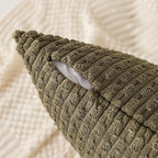 Kevin Textile 12x24 Inch Pillow Cover 1 Pack Boho Decorative Soft Striped Corduroy Lumbar Farmhouse Color Accent Rectangle Cushion Case for Living Room Couch Sofa Bed, Olive Green