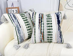 Boho Throw Pillow Covers 18x18 Aesthetic Neutral Boucle Couch Pillow Cover Rainbow Striped Decorative Accent Pillow Case for Couch Bed Sofa Farmhouse Bedroom,Modern Funky,Set of 2 Sage Green