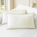 CaliTime Throw Pillow Covers Decorative 12 X 20 Inches Pack of 2 Cotton Thread Stitching Edges Solid Dyed Soft Chenille Cushion Cases for Couch Sofa Bed Living Room Farmhouse Cream