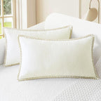 CaliTime Throw Pillow Covers Decorative 12 X 20 Inches Pack of 2 Cotton Thread Stitching Edges Solid Dyed Soft Chenille Cushion Cases for Couch Sofa Bed Living Room Farmhouse Cream