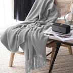 LOMAO Knitted Throw Blanket with Tassels Bubble Textured Lightweight Throws for Couch Cover Home Decor (Light Grey, 60x80)