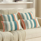 FUTEI Teal Decorative Throw Pillow Covers 18x18 Inch Set of 2, Soft Tufted Striped Textured Accent Cushion Case,Boho Pillows for Couch Decor