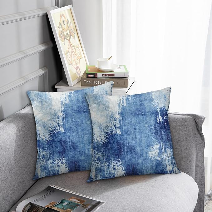 Britimes Throw Pillow Covers Modern Home Art Decor, 18 x 18 Inches Set of 2 Abstract Oil Painting Pillowcases for Bedroom, Living Room, Cushion Couch Sofa, Abstract White Blue