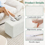 Rectangular Pouf Ottoman, Stuffed Floor Pouf with Foam Chunk Filling, Soft Coral Fleece Furry Foot Rest Stool, Multi-Use Ottoman for Living Room, White