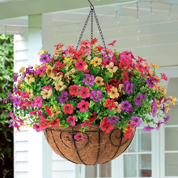 Homsunny Artificial Fake Hanging Flowers Plants Basket for Outdoor Spring Decoration, Faux Silk Daisy Outside Indoor UV Resistant Look Real Yard Patio Front Porch Garden Balcony Home Decor(Mix3)