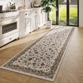 Rugcomf Vintage Paisley Kitchen Runner Rug 2'x6' - Machine Washable, Non-Slip Low Pile Floral Carpet for Laundry, Bedroom, Bathroom - Beige
