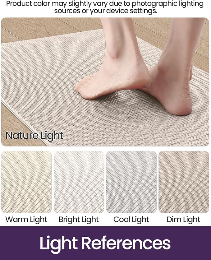 DEXI Kitchen Floor Mats Cushioned Anti Fatigue,17x59 Short Narrow Standing Runner Rug Waterproof, Comfort Memory Foam Padded for Front Sink Laundry, Beige
