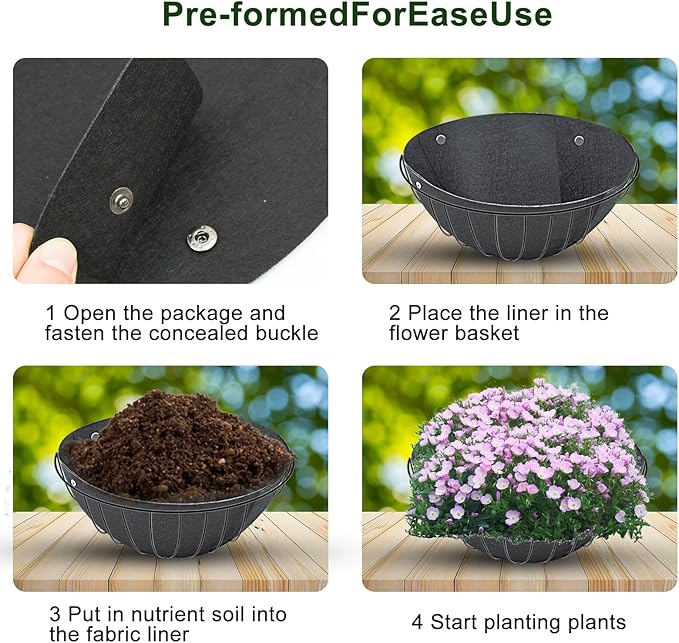 3PCS 16 Inch Round Hanging Basket Liners Fabric Hanging Plant Liners Non-Woven Planter Liners Black Felt Liners Replacement Inserts for Hanging Baskets Outdoor Plants - Avoid Bird Nesting