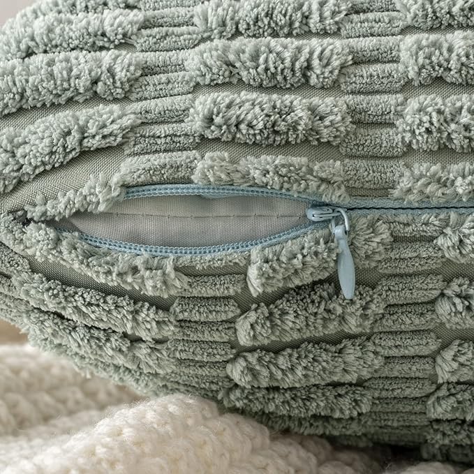 MIULEE Pack of 2 Spring Corduroy Decorative Throw Pillow Covers 20x20 Inch Soft Boho Striped Pillow Covers Modern Farmhouse Home Decor for Summer Sofa Living Room Couch Bed Greyish Green