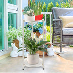 2 Tier Plant Stand Indoor Tall, White Corner Tiered Round Plant Stand for Indoor Multiple Plants, Metal Flower Pot Stands Outdoor Holders Plant Shelf Display Rack for Balcony Living Room