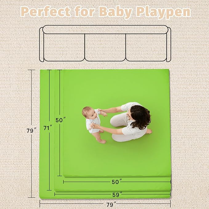 Waterproof Baby Play Mat for Floor Memory Foam 50 * 50 Cushion Playpen Playmat Tummy Time Crawling Mat Nursery Rug Thick Pad Create Soft & Safe Area for Infants,Toddler,Kids,Green