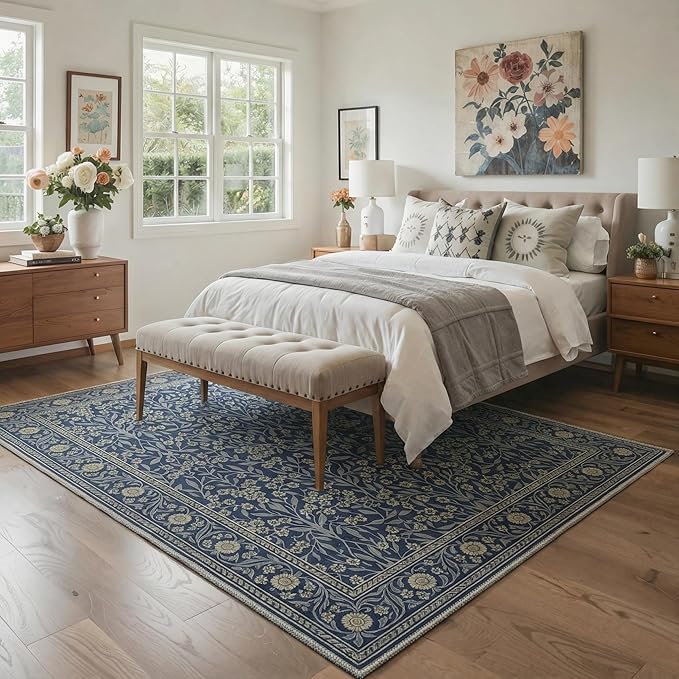 GENIMO Runner Rug 2x6 Non Slip Machine Washable Vintage Hallway Runner Rug, Low Pile Lightweight Rugs for Entryway, Hallway, Kitchen and Corridor, Floral Navy