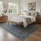 GENIMO Area Rug 2x3 Doormat, Machine Washable Low Pile Rugs, Small Retro Chenille Entryway Mat for Entrance, Hallway, Kitchen and Corridor, Floral Navy